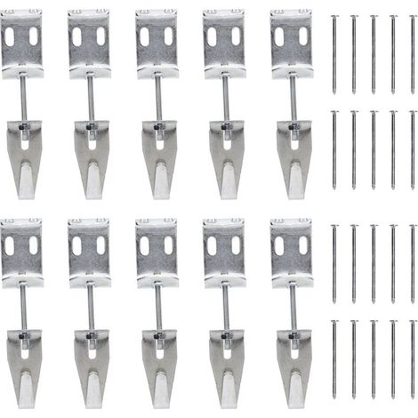 Kit de suspension J ajustable pour cadres et miroirs - Support jusqu'à 45 kg, 10 crochets avec 20 clous (1/5)