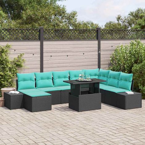 vidaXL Set Divano da Giardino 9 pz Nero polyrattan (1/5)