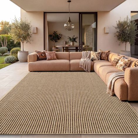 Paco Home Alfombra Interior Exterior Terraza Balcón Intemperie Lisa Estructura 120x170 cm, Beige 4