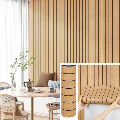 Panneau Mural Adhesif Effet Bois Clair Pour Salon Cuisine Panneaux Muraux 3D Pour Chambre Panneau Mural Decoratif Panneaux Acoustiques Rouleau Papier Peint Adhesif Mural 30cm×300cm (1/5)