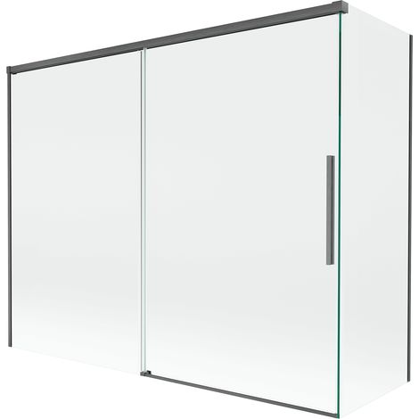 Mexen Rox mampara de ducha corredera de 2 hojas 190 + 90 x 150 cm, transparente, gris oscuro cepillado - 8C9-190-090-66-00