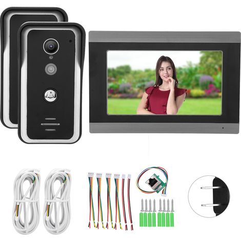 Kit sonnette vidéo filaire 7 pouces TFT LCD vision nocturne WiFi compatible TUYA interphone porte AC100‑240V prise US (1/5)