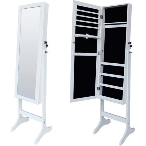 Miroir bijoutier - JUANIO - JUANIO - Blanc - 36x40x155 cm - Serrure à clé (1/4)