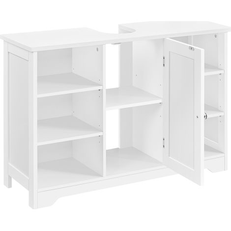Yaheetech – Meuble sous lavabo salle de bain – Armoire sous vasque avec 6 casiers et 1 placard – Dimensions 90 × 30 × 60 cm – MDF blanc