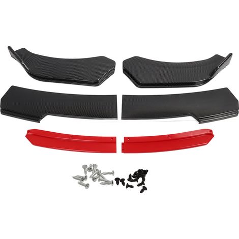 Spoiler anteriore potente, design sportivo, aerodinamica migliorata, ABS, motivo in fibra di carbonio, universale per auto (rosso) (1/5)