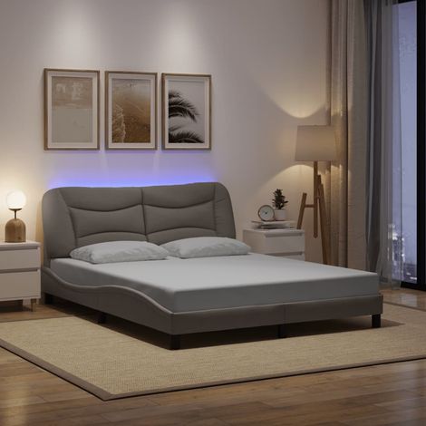 Cadre de lit avec LED sans matelas Hvar taupe 160x200 cm tissu (1/5)