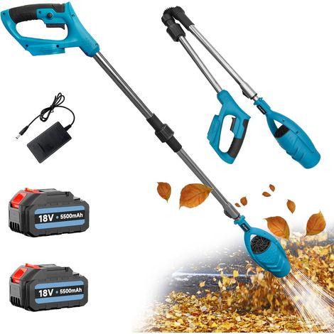 Soffiatori elettrici per foglie, soffiatore per foglie con asta di prolunga senza fili per impieghi gravosi Storm Tool + 2 batterie da 5,5 A + caricabatteria - compatibile con batteria Makita