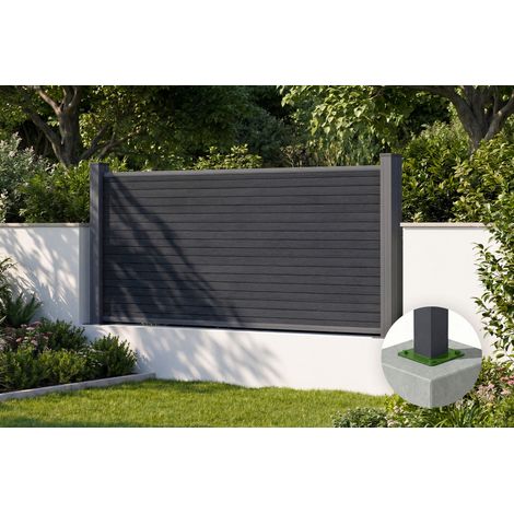 Clôture composite effet bois 2m PRIEL H.90 cm sur platine gris (1/5)