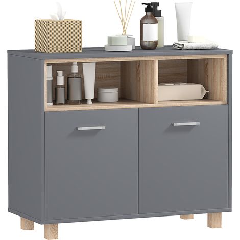 Mobile Bagno con Armadietto e Vani Aperti 80x35x70 cm Grigio (1/5)