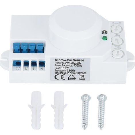 Détecteur de mouvement radar micro-ondes 5,8 GHz pour interrupteur d'éclairage automatique AC 220V-240V, capteur de présence corporelle, module de commutation mural (1/5)