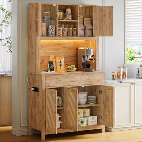 Mobile cucina alto LED con prese, 100 x 40 x 180 cm, MDF naturale DESVIAE (1/5)