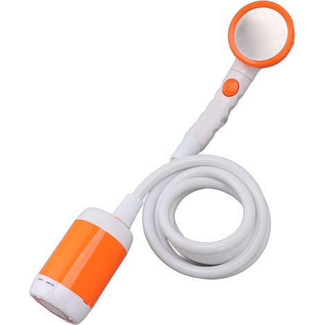 Ensemble de douche portable en ABS, acier inoxydable et PVC, pompe de douche électrique à 3 vitesses alimentée par batterie pour le camping et l'extérieur, orange et blanc. (1/5)