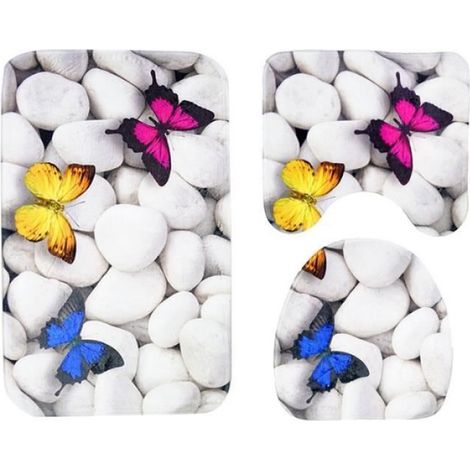 Tapis De Bain - Polyester - Anti-dérapant - Lavable En Machine - Pour Salle De Bains - 3 Pieces (1/4)
