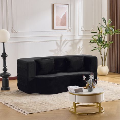 Canapé Convertible 2 Places - 180x55x70cm - Chauffeuse Pliante et Matelas de Sol Futon en Mousse - Design Minimaliste - Noir (1/5)