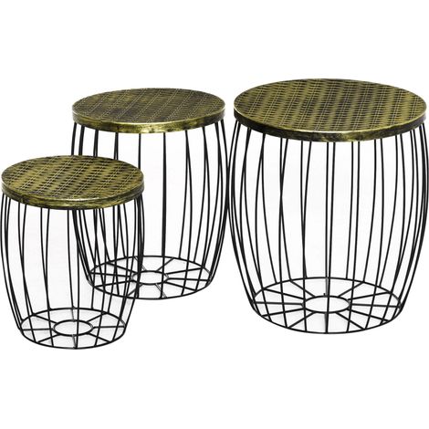 Beistelltische 3er Set Retro-Stil Metallkorb Natur+Schwarz 3 Größen mit hoher Qualität für langfristige Nutzung