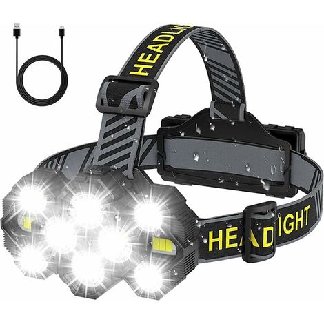 Lampada frontale ricaricabile - 2022, aggiornata, 22000 lumen, 10 LED, 10 modalità, super luminosa, a mani libere, torcia frontale per campeggio, pesca, ciclismo, escursionismo, impermeabile (1/4)