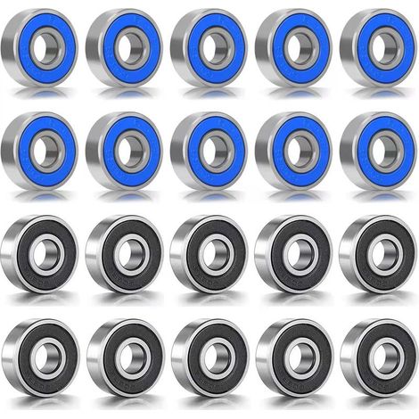 Lot de 20 roulements à billes 608zz, roulements à skateboard, en métal ABEC-7, double étanchéité, rainure miniature 608zz, roulements pour skateboards (noir bleu) (1/5)