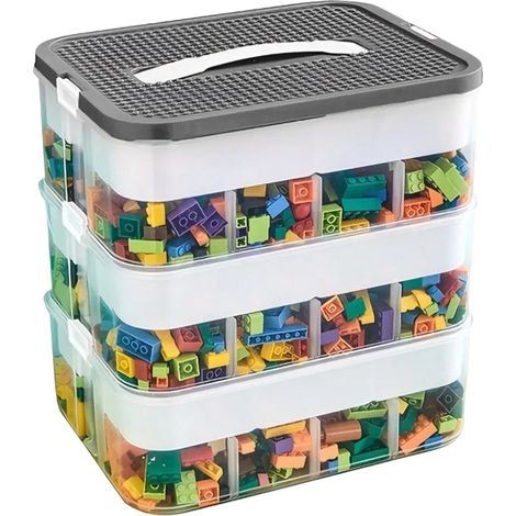 Caja de almacenamiento de juguetes, diseño apilable, compartimentos extraíbles, GRIS OSCURO (1/2)