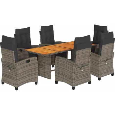Maison Exclusive - 9-tlg. Garten-Essgruppe mit Kissen Grau Poly R