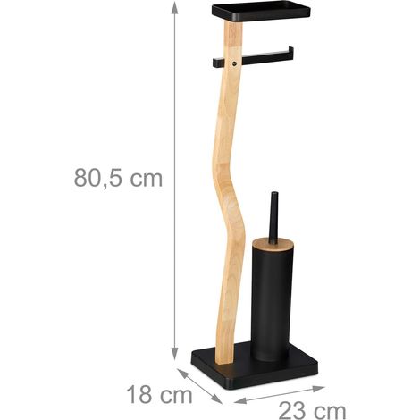 Pratico portascopino WC con porta carta e supporto per telefono 80,5 x 23 x 18 cm in bambù nero 130016660