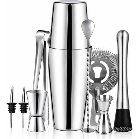 Ecleanfy - Coffret à cocktails 10 pièces, set de bar, shaker 750 ml - Acier inoxydable argenté (1/5)