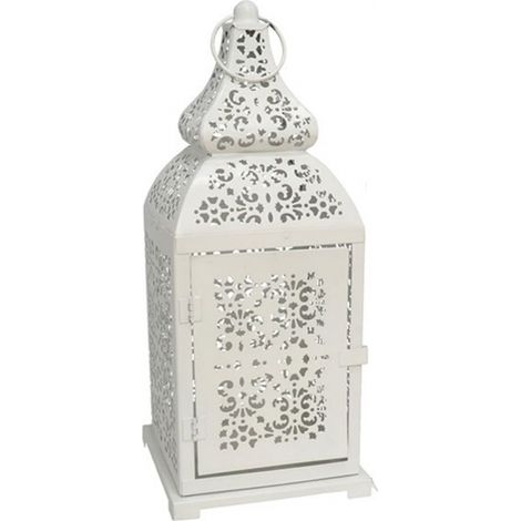 Lanterna decorativa portacandele da interno e esterno in metallo bianco 37x16 cm