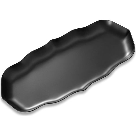 Assiette D'ornements Plateau de Rangement en Acier Inoxydable Ondulé Organisateur pour Bijoux Cosmétiques Bougies Fruits Thé, Noir (1/5)