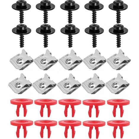 30 Pièces U-Clips et Vis Carrosserie, Metal écrous Et Boulons Pour Clips Fixation Voiture, Clip Fixation En Métal En Forme De U Avec Vis Autotaraudeuse à Tête Hexagonale, Pour Ailes Voitures (1/5)