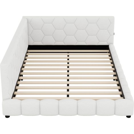 Cama de día 140 x 200 cm con somier, LED de 16 colores, USB-C, blanco (1/5)