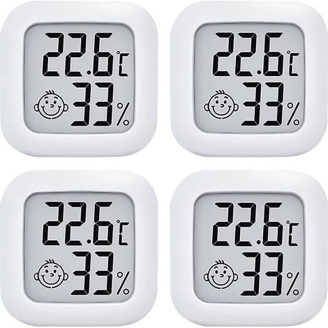 4 pcs Thermomètre Hygrometre Intérieur, Mini Termometre Maison Digital Haute Précision, Moniteur de Température et Humidimètre Indicateur (1/4)