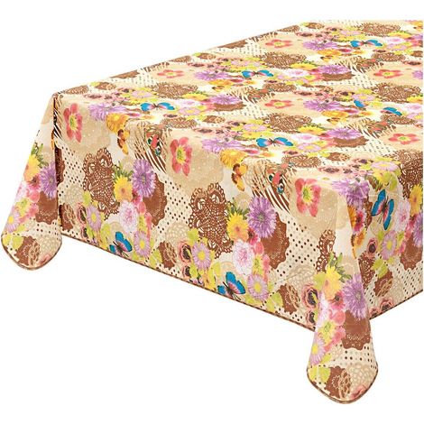Tovaglia Antimacchia Cucina Colorata Bordata Cotone Plastificato Proteggi Tavolo Copritavolo Marrone - 135x180 cm