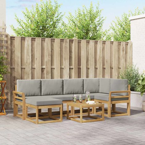 vidaXL Conjunto de sofás de exterior 7 uds. Blanco y Gris Claro (1/5)