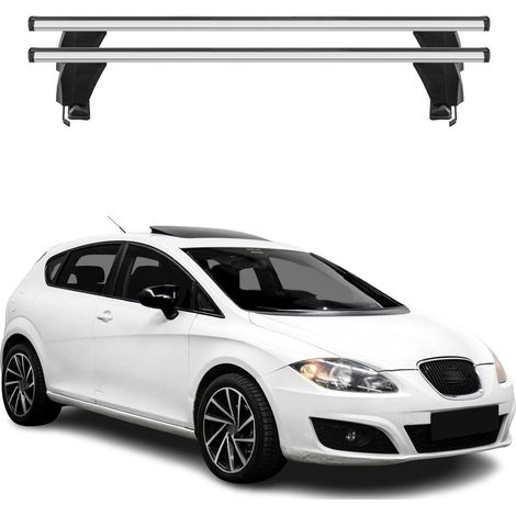 OMAC Barres de toit transversales en aluminium pour Seat Leon II 2009-2012 FL – Antivol – Rainure en T – Testées City Crash – Charge Max 50 kg Argent (1/4)
