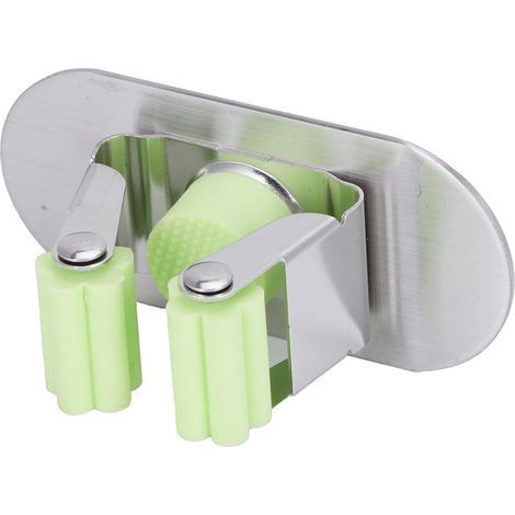 Porte-balai en acier inoxydrable, support de serpillière avec pince, rangement pour cuisine et salle de bain, vert (1/5)