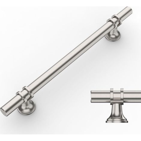 Lot de 10 poignées de meuble nickel brossé 160mm, alliage aluminium, avec vis, pour tiroirs et armoires. (1/5)