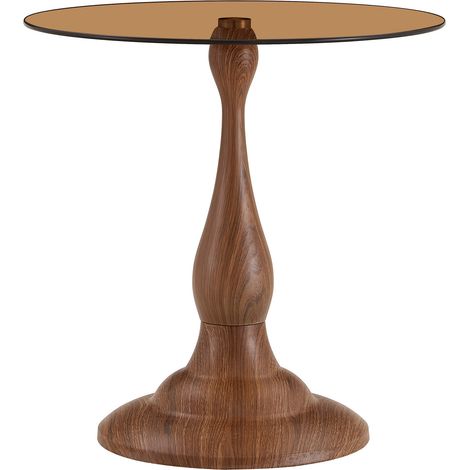 CHICFURN Mesa auxiliar redonda de vidrio templado 50 cm marrón, estilo moderno para salón (1/5)