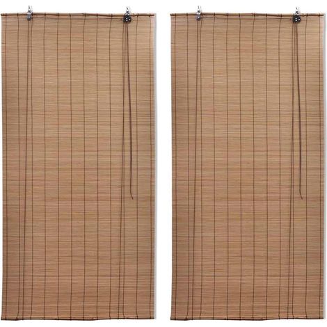 vidaXL Estor enrollable de bambú 2 unidades marrón 120x220 cm (1/4)