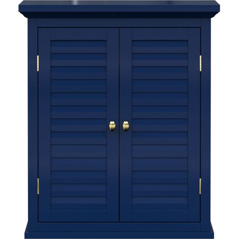 Teamson Home Glancy Removable Two-Door Wall Cabinet with Faux Louvered Doors, Navy
