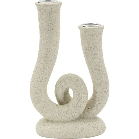 Portacandele Stons a due fiamme in polyresin effetto sabbia — 12x7x20 cm