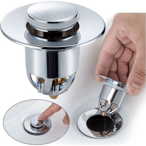 1 Bouchon vidange pop-up, filtre tamis, ABS et cuivre, or et argent, diamètre 34-40 mm, salle de bain (1/5)