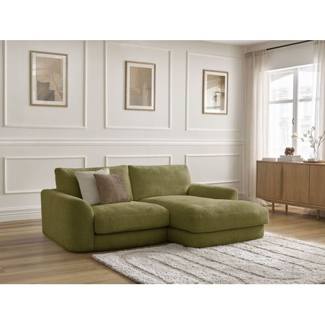 BOBOCHIC - Canapé d'angle fixe LEONORE tissu texturé Angle droit  Vert (1/5)
