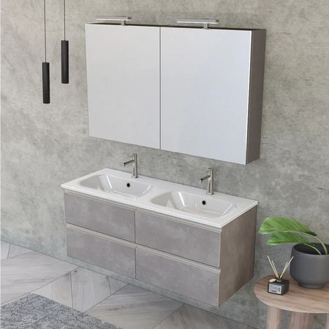Mobile bagno sospeso 120 cm Master grigio doppio lavabo e 4 cassetti (1/5)
