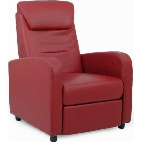 Poltrona relax con schienale reclinabile e poggiapiedi in ecopelle Burgundy (1/4)