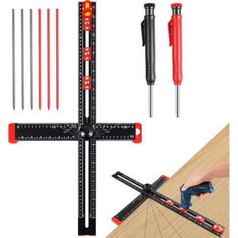 4 en 1 Règle de Positionnement de Foret, 60cm Règle de Marquage en Forme de T, Outils de Traçage, Pour la Menuiserie, l'architecture, le Dessin, la Peinture et la Couture (1/5)