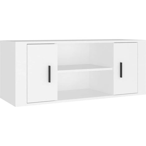 Meuble TV, Étagère TV, Meuble de Salon, Moderne Blanc 100x35x40 cm Bois d'ingénierie OIB4767E (1/5)