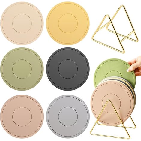 Lot de 6 dessous-de-plat en silicone, adaptés aux casseroles et bols chauds, tapis de cuisine antidérapants, tapis de table en silicone (1/5)