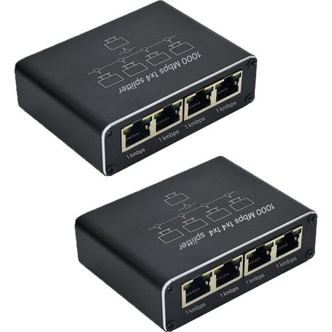 Switch Réseau Ethernet - 4 Ports - 1000 Mbps - Alimentation USB-C - Compatible Cat5e à Cat8 - Pour Ordinateurs Routeurs TV Box - 2 Pièces
