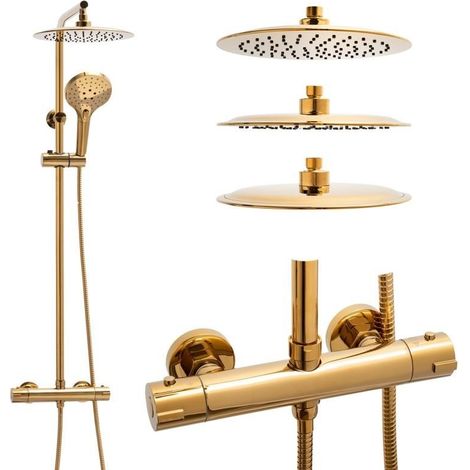 Conjunto de ducha de lluvia - con grifo termostático - 25 cm - dorado