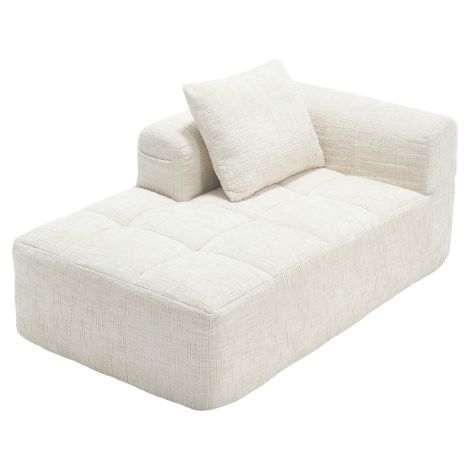Chaise longue canapé beige sans montage, avec coussin et poches latérales (1/5)