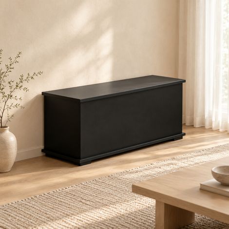 Panca contenitore con coperchio ribaltabile, 100 x 40 x 40 cm, nero, con manuale OKMYHOME (1/5)